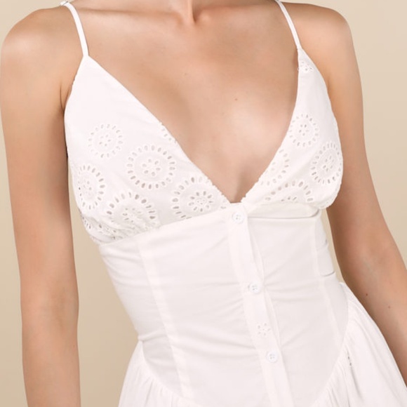 Lulus Zahrah White Eyelet Embroidered Button-front Midi Dress - Size S - Picture 1 of 3